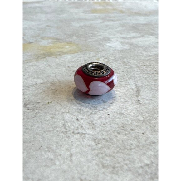 Pandora 925 Sterling Silver Murano Glass Hearts Charm Bead Patina - Picture 2 of 7